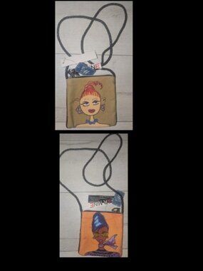 NWT Vintage Far Nine Glamour Girl Faces Double Sided Cross Body Hand bag